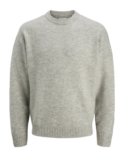 Jack & Jones - JJESoho Ollie Crew Neck Strik - Light Grey Melange 